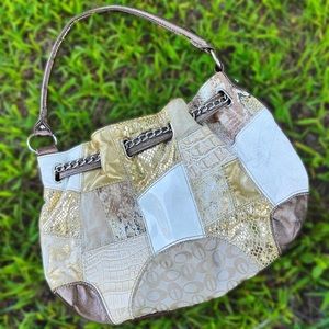 y2k gold and white patchwork metallic shoulder purse